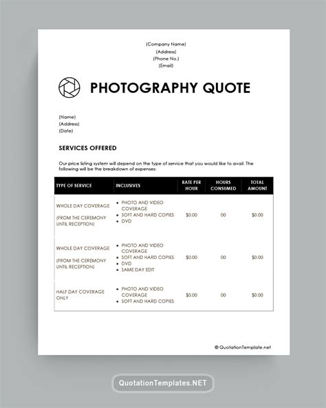 Wedding Photography Quote Template